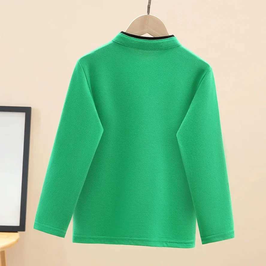 2024 New Years Childrens Polo Shirt 100% Cotton Stand up Collar Childrens Long Sleeve Top Suitable for School Uniforms for Teenagers and Boys Aged 4-1