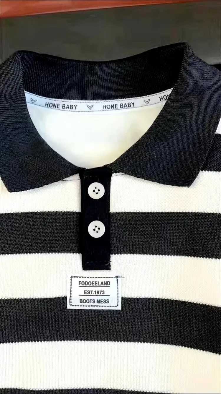 New Winter and Autumn Childrens Striped Shirt Long Sleeve Polo Shirt Childrens Boys and Girls Thick Collar Zipper Top Childrens Clothing W241223