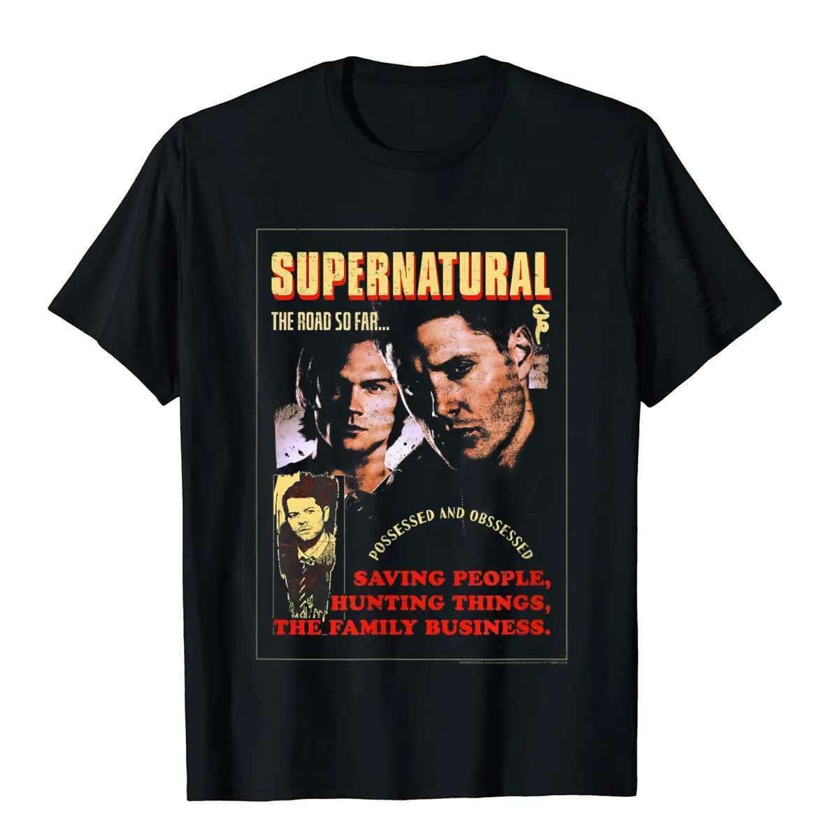 Supernatural Sam Dean Road Poster T-shirt So Far Summer Mens Pure Cotton T-shirt Casual W241223