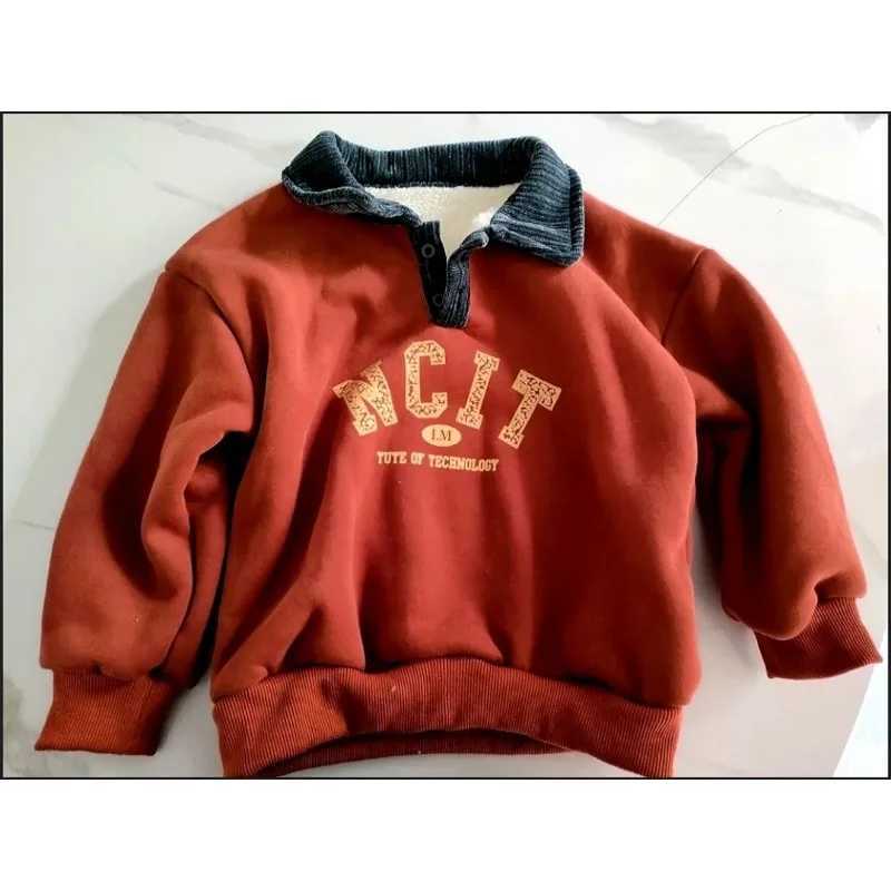 1-7Y New Autumn Childrens Polo Shirt Girls Wool Warm Sweater Boys Retro Childrens Collar with Velvet Thick Top W241223
