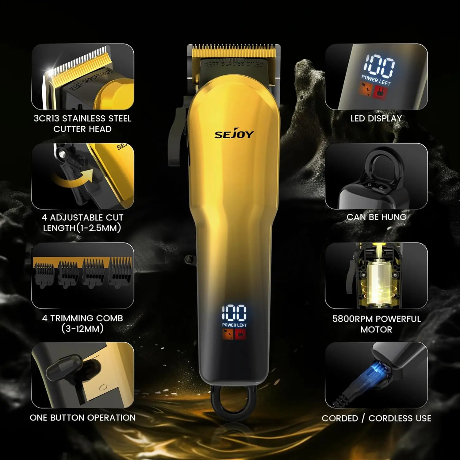 Sejoy Hair Clippers for Men Professional Hair Trimmer Cordless Barber Hair Grooming Kit Beard Trimmer Home Haircut Machine 241224