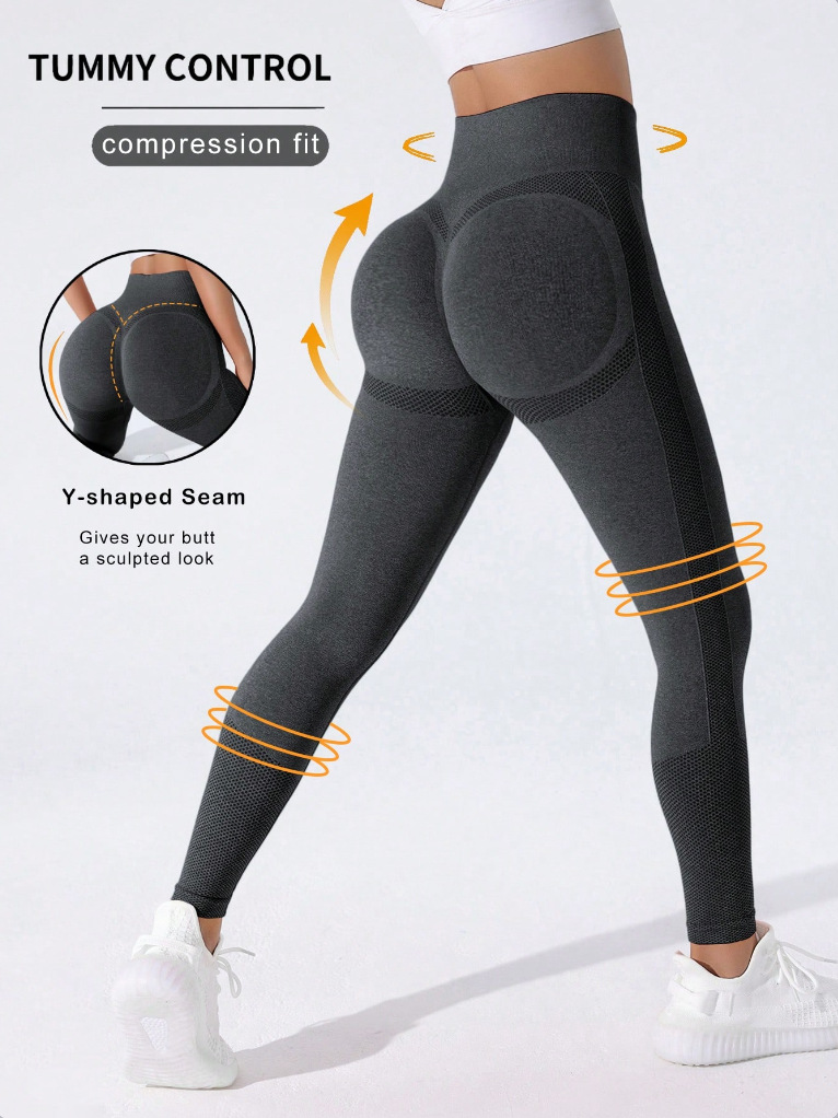 Trendy solid color women's smiling pants, high waisted and hip lifting yoga pants abdominal shaping sports pants leggings elastic fitness outdoor