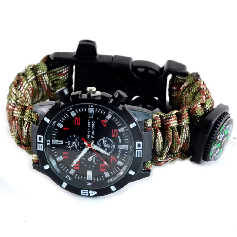 outdoor waterproof multifunctional survival paracord watch band paracord bracelet watch