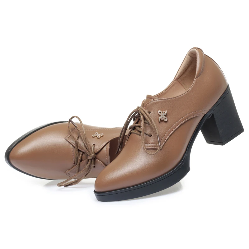 AIYUQI Women Shoes Dress Genuine Leather Lace-up High-heel Shoes Women Spring Large Size Fashion Ladies Shoes