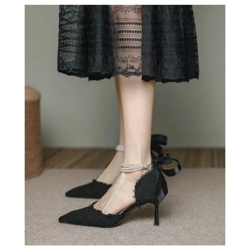 Womens Pump Wedding Beaded Pearl High Heels Womens Sexy Elegant Dot Toe Sexy Pearl Shoes 241223
