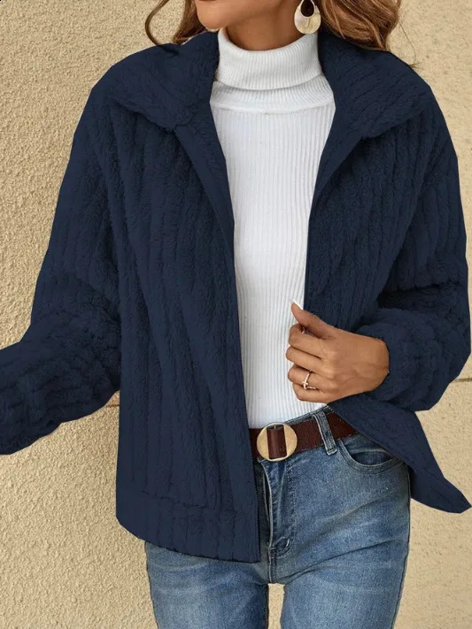 2024 Europe and the United States Plus Size Autumn Winter Pit Strip Plush Cardigan Lapel Cropped Jacket 241220