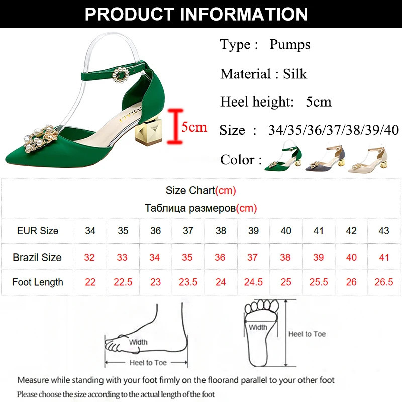 ZOKI Fashion Pearl Buckle Square High Heels Pump Womens Pointed Toe Bling Crystal Party Shoes Womens Elegant Med Heels Bridal Shoes 241223