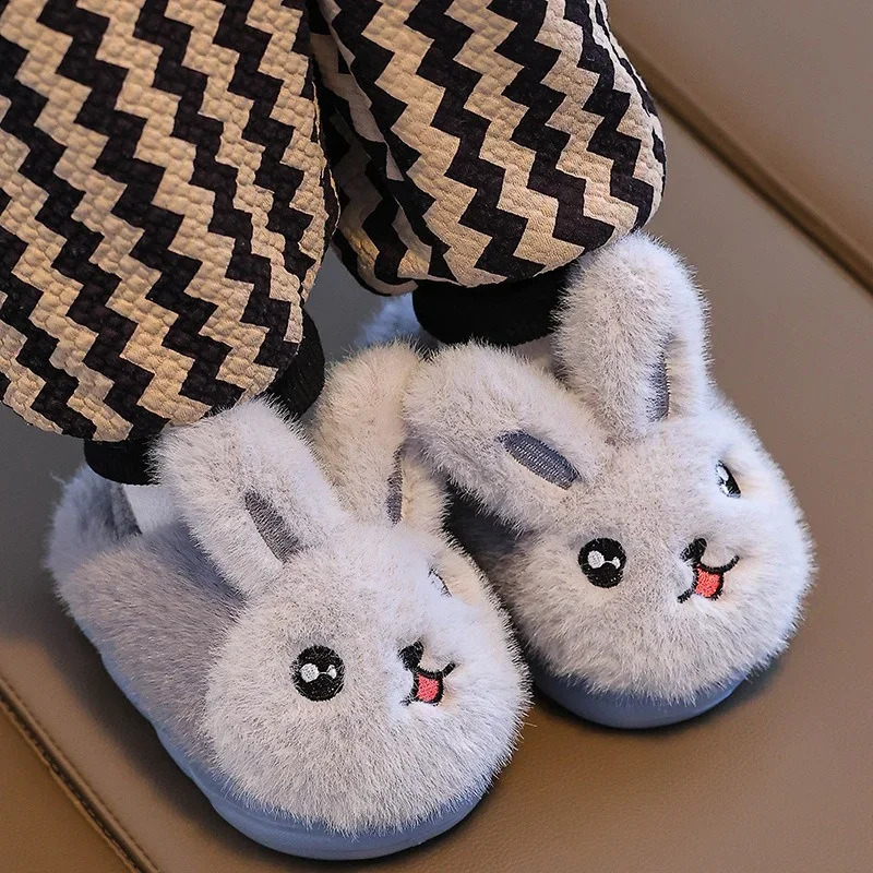 Winter Cartoon Rabbit Girl Baby Cotton Slippers Cute Plush Boy Kids Toddler Anti Slip Home Shoes Warm Soft Children Slippers 241223