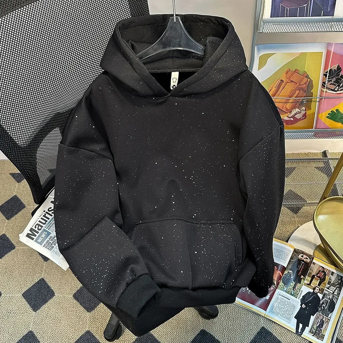 American retro high street full of stars sweater women loose fashion hooded coat Joker casual coat in autumn and winter. 241217