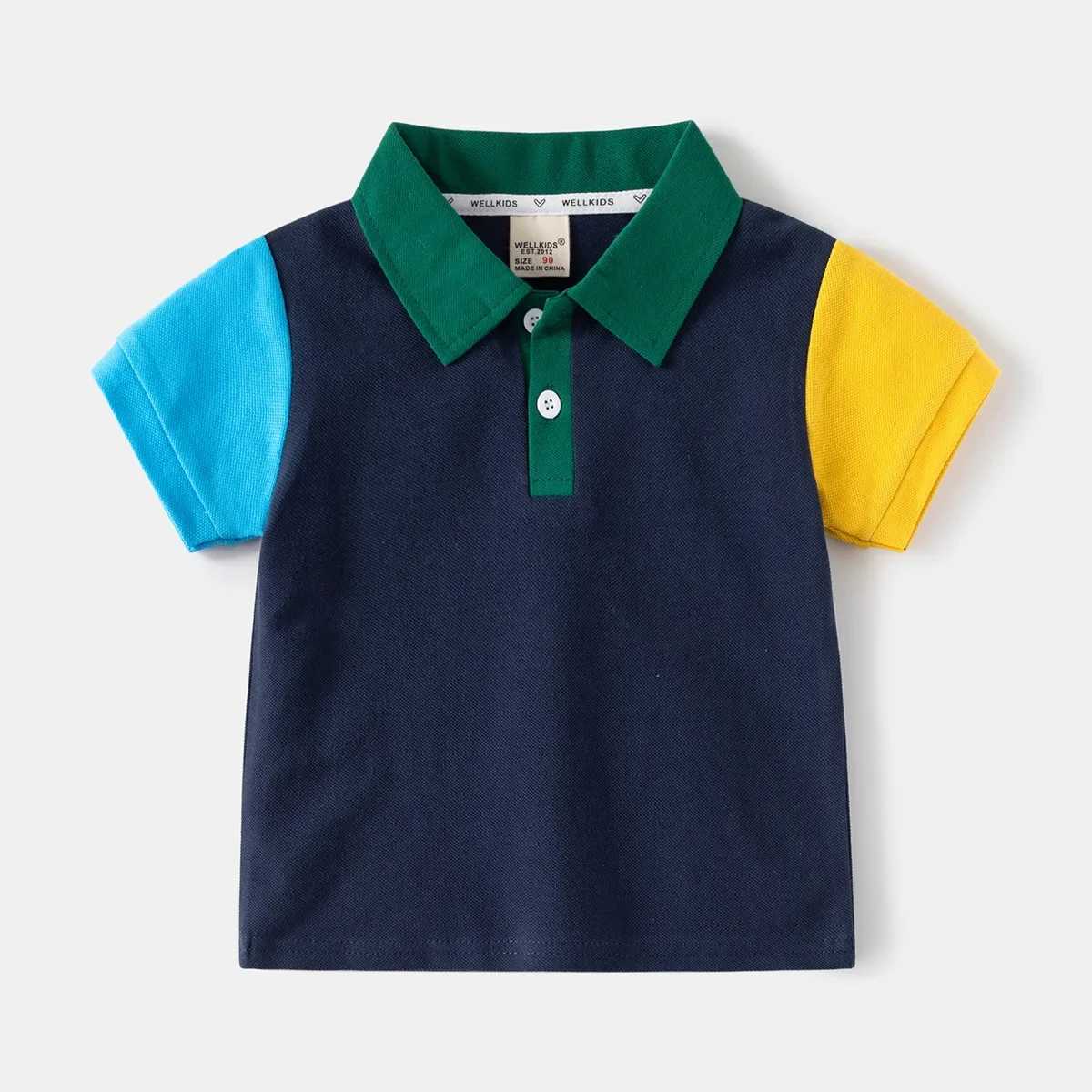 Short sleeved summer patch work boy polo shirt childrens top childrens T-shirt soft boy shirt clothing 4-6Y W241223