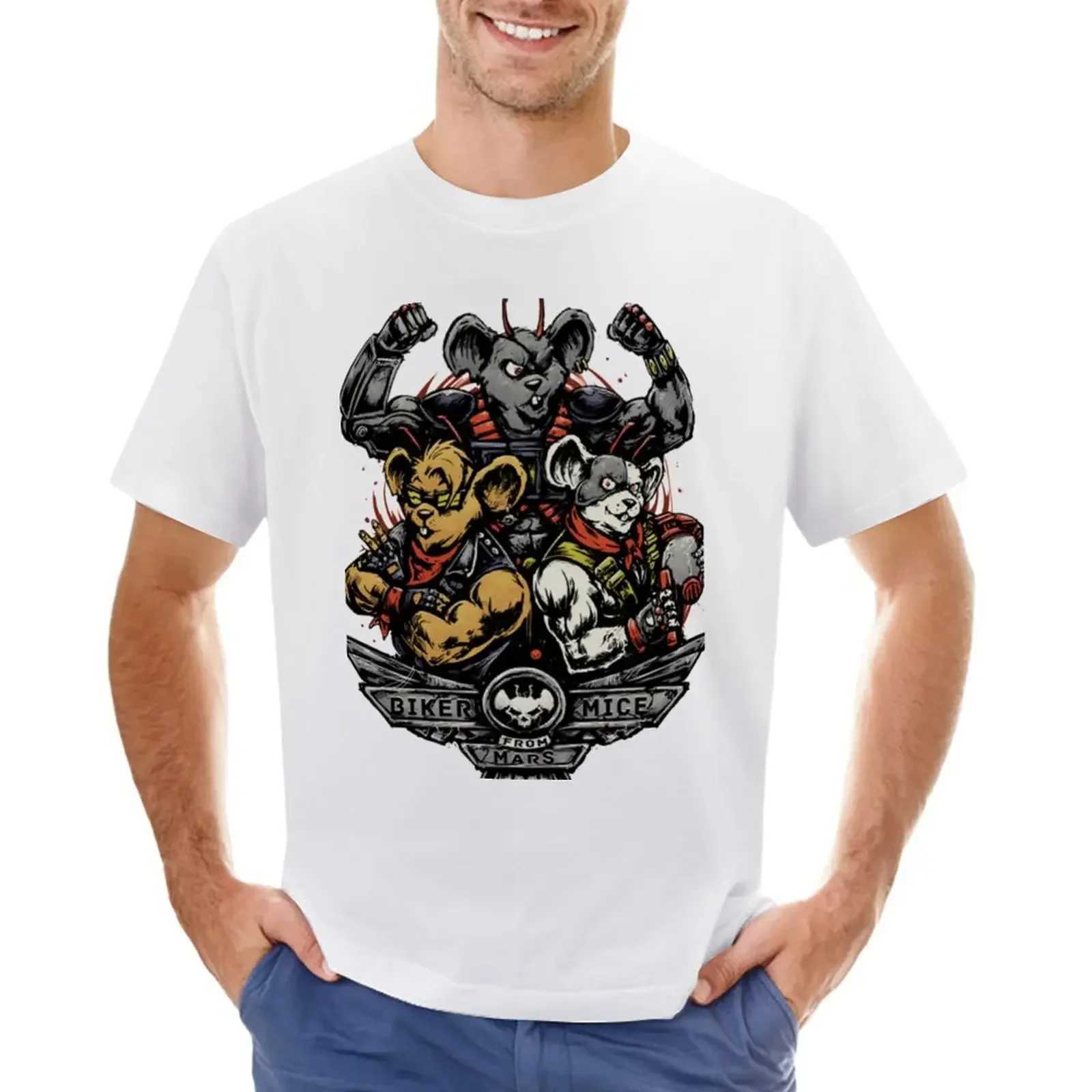 T-shirt boy animal print shirt men bicycle mouse from Mars top clothing oversized graphic cartoon casual T-shirt W241223