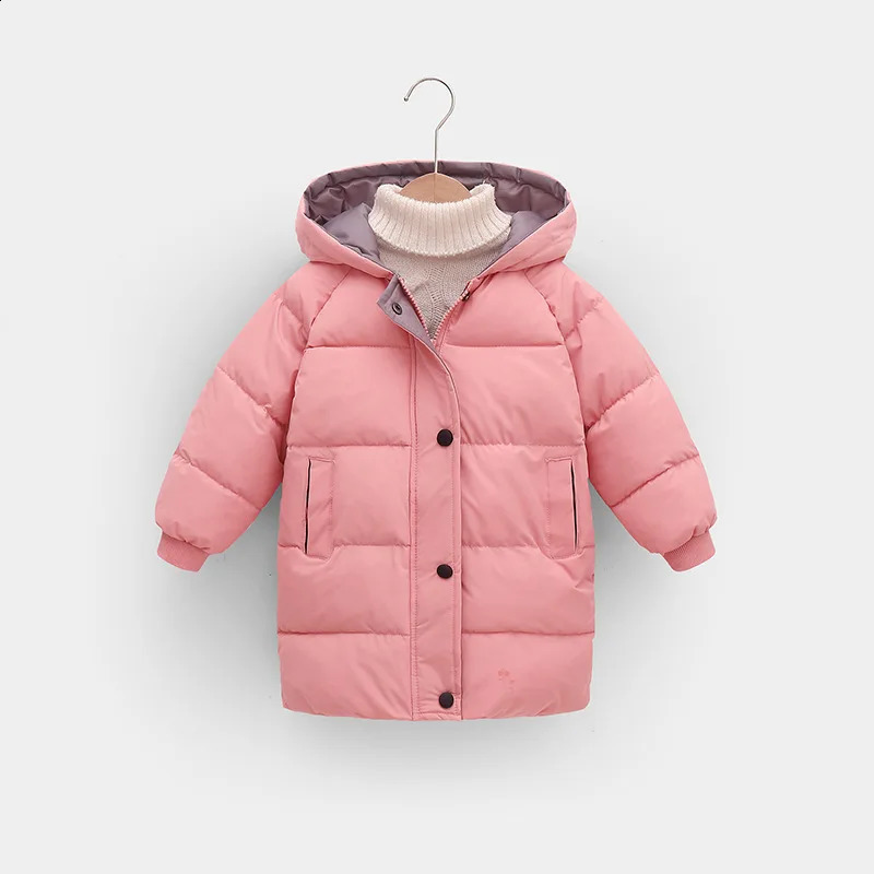 Childrens Down Cotton Jacket Boys Mid-Length Solid Color Warm Jacket Winter Girls Thickened Casual Fashion Clothes 2-10Y 241223