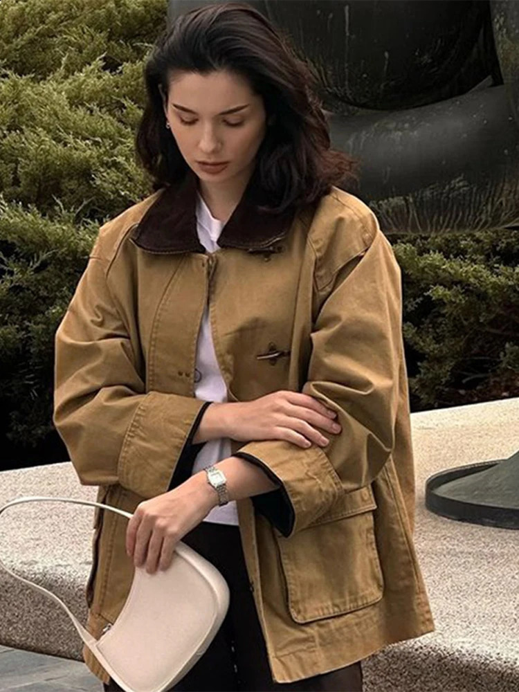 Casual Panelled Jacket Women Fashion Lapel Full Sleeve Single Breasted Female Jackets Autumn Street Commute Loose Lady Coat 241220