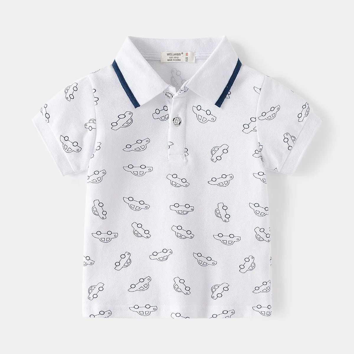 Summer boy polo shirt short sleeved childrens top wearing car pattern 90-130cm childrens T-shirt soft boys clothing W241223