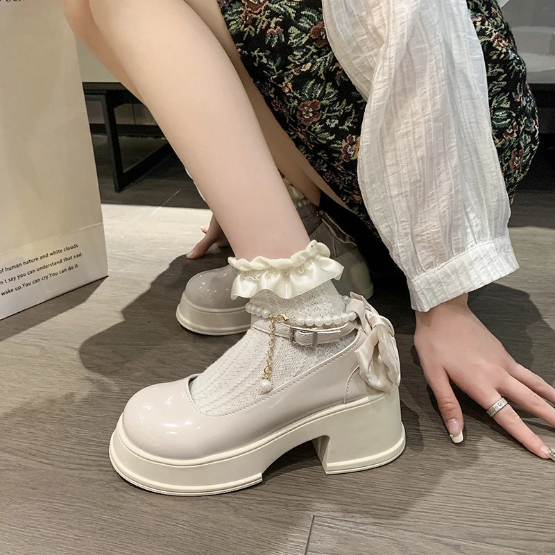 Spring and summer high heels with ski high heels pearl buckle Mary Jane business shoes table tennis shoes womens casual shoes 241223