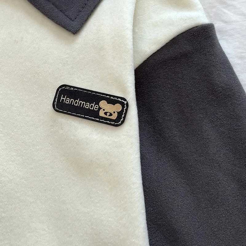 New childrens long sleeved polo shirt made of German velvet for boys and girls fashionable patch work autumn warm top lapel T-shirt childrens clothing