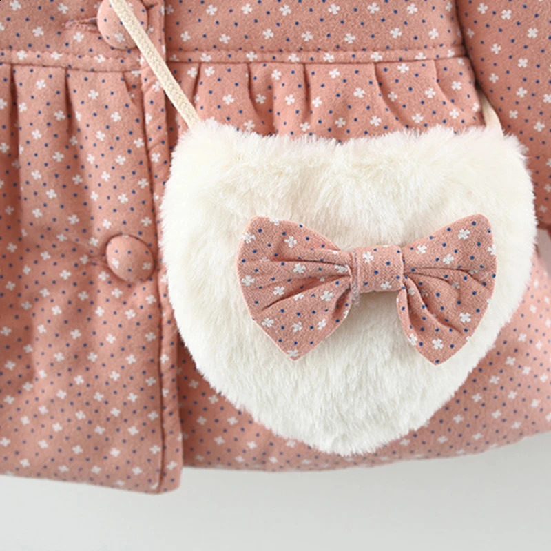Winter Outerwear Girl Jacket Fashion Cartoon Cute Dot Pink Warm Hooded Thick Baby Tops Korean Kids Clothes Toddler Coats BC2097 241223