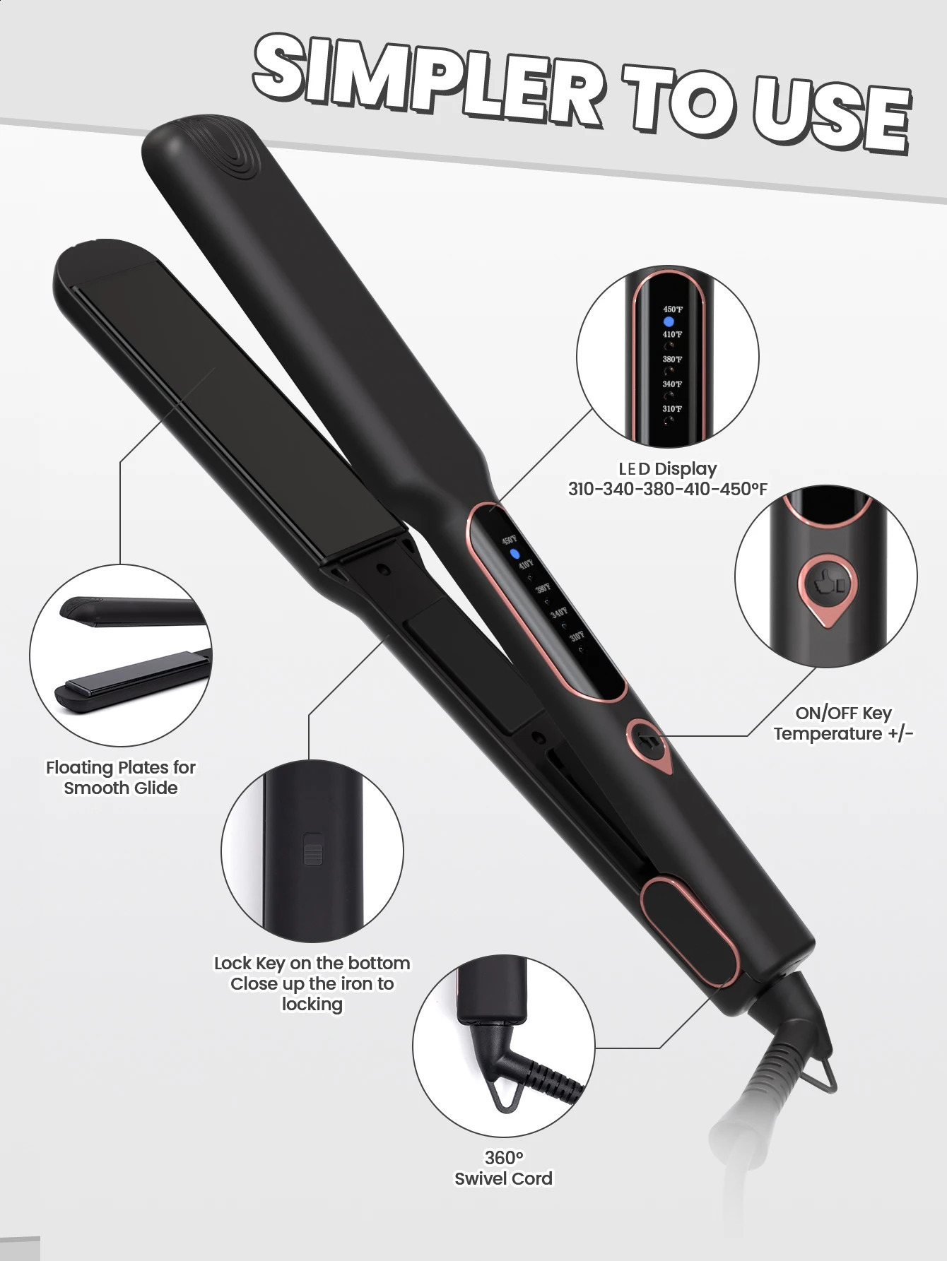Straighten Smooth Hair Medium Smart Control Temperature Pink black Ceramic Hairdressing Tools 241224