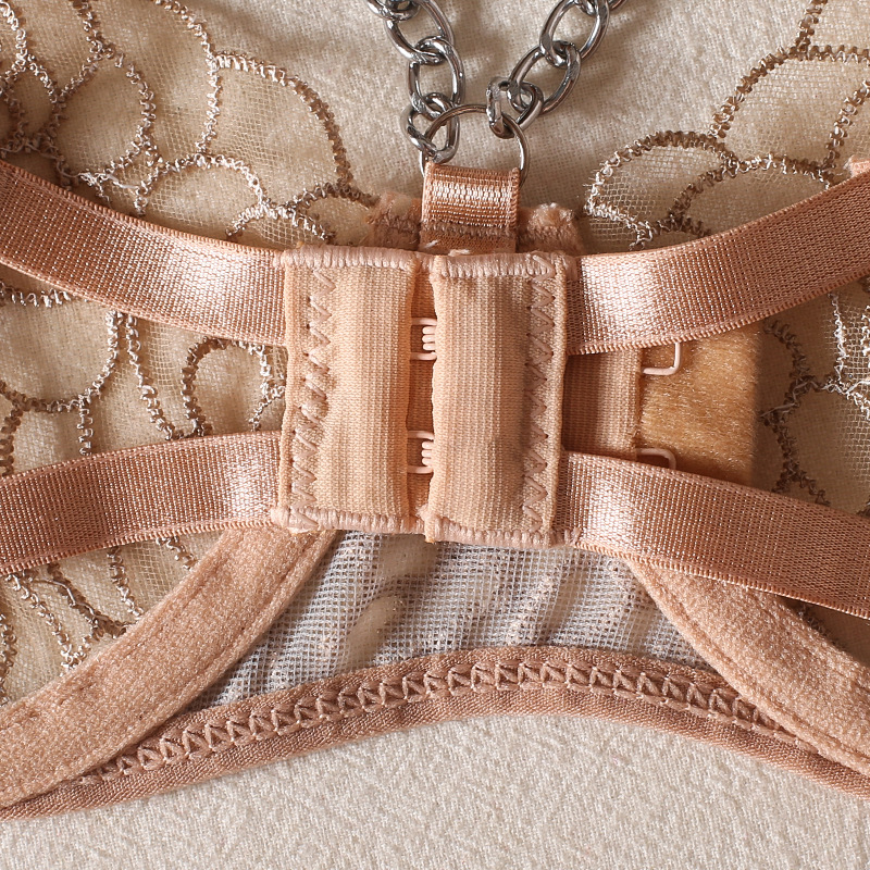 Women's Lace Bra & Panties Set with Garter Belt - Sheer Push-Up Sleepwear