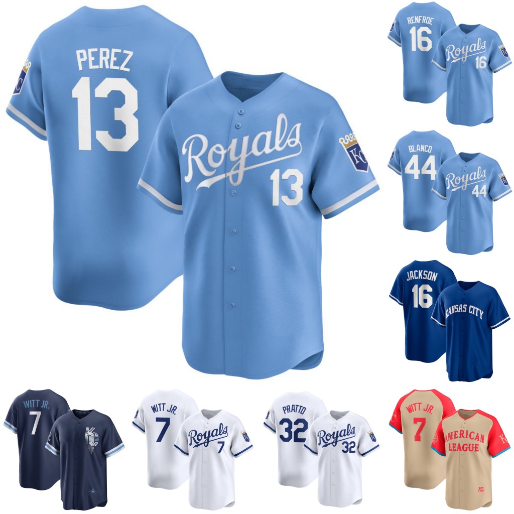 Witt Jr. Royal Baseball Jerseys Perez Fermin Melendez Lugo Massey Wiemer Waters Velazquez Renfroe Isbel Gentry Pratto Loftin India Garcia Jensen