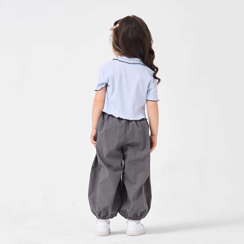 Girls polo shirts college pullovers solid color short sleeved tops childrens cotton summer clothing for children W241223