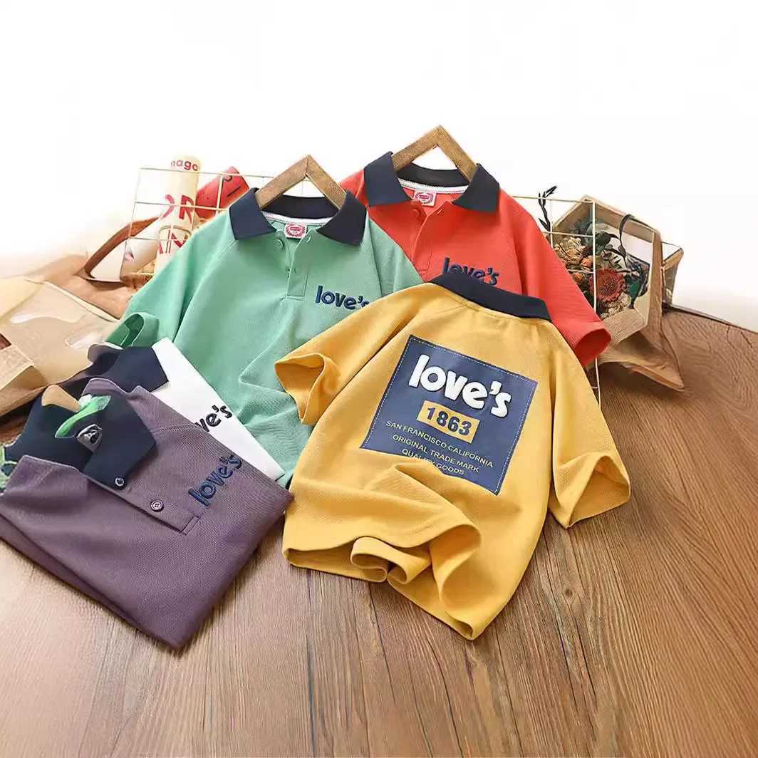 Childrens Summer Polo Shirt 2024 New Boys Korean Edition Short sleeved Top Bottom Childrens Clothing W241223