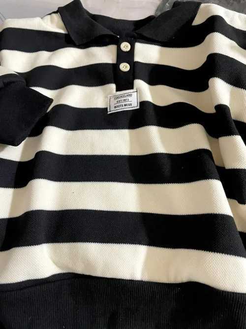 New Winter and Autumn Childrens Striped Shirt Long Sleeve Polo Shirt Childrens Boys and Girls Thick Collar Zipper Top Childrens Clothing W241223