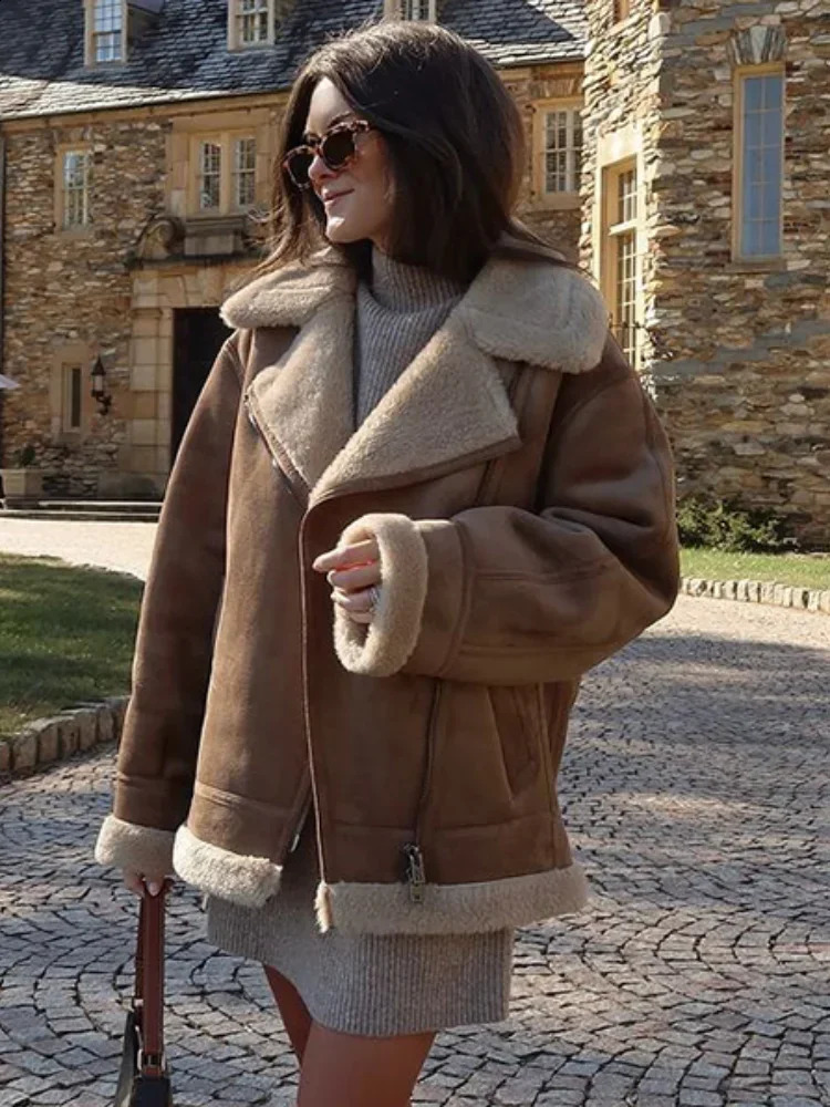 Fashion Long Sleeve Basic Coat Women Casual Lapel Zipper Lamb Wool Warm Jacket Autumn Winter Lady Commuting Outerwear 241217