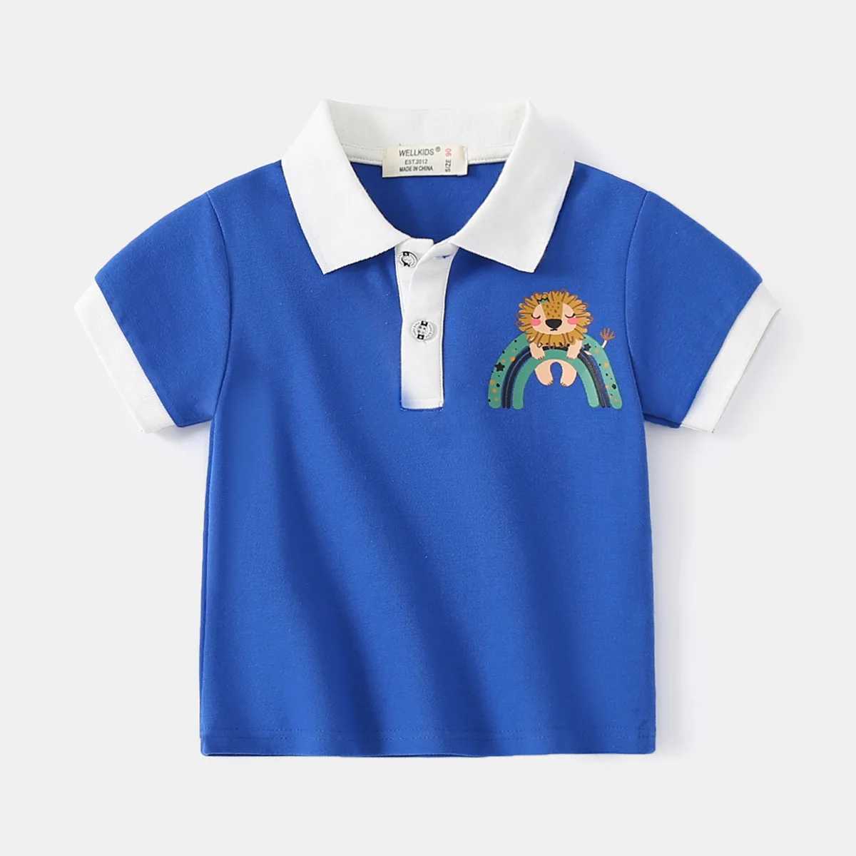 Summer boys short sleeved casual breathable soft cotton printed T-shirt childrens contrasting color polo shirt 3-8 years ago W241223