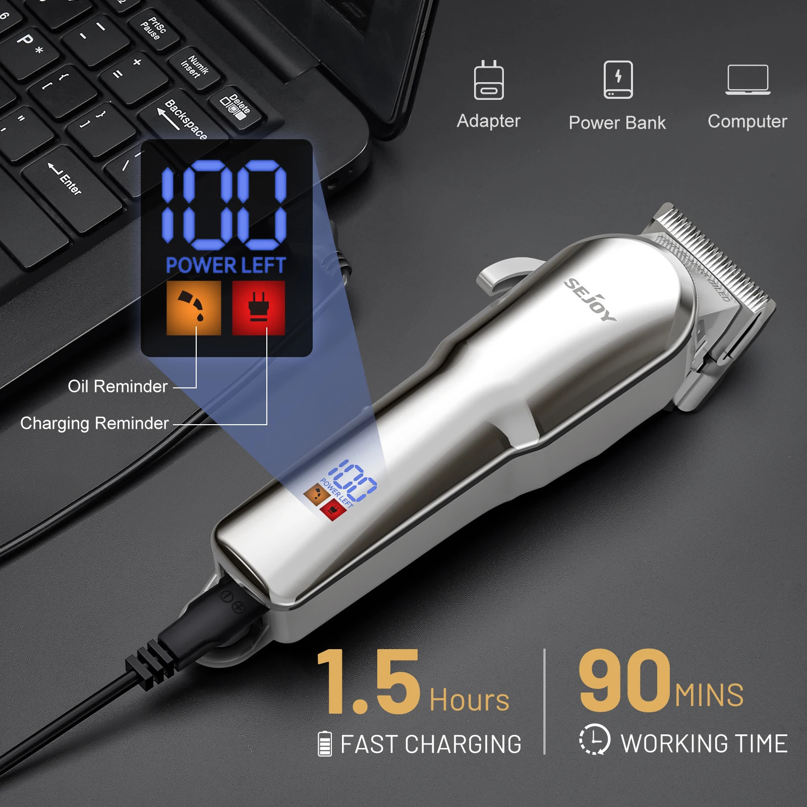 Sejoy Electric Hair Trimmer 5800RPM Professional Rechargeable Shaver Hair Cutting Machine for Men Hair Clipper Barber Shop 241224