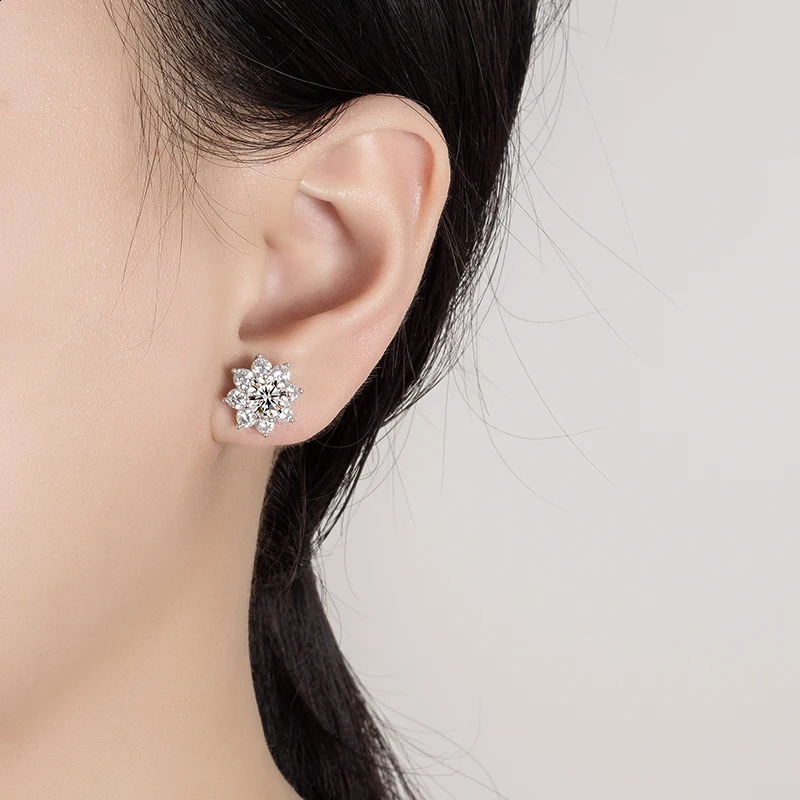 PERFANY 0.3-1CT Earrings for Women S925 Pure Silver Snowflake Simulation Diamond Earrings Wedding High-end Jewelry 241224