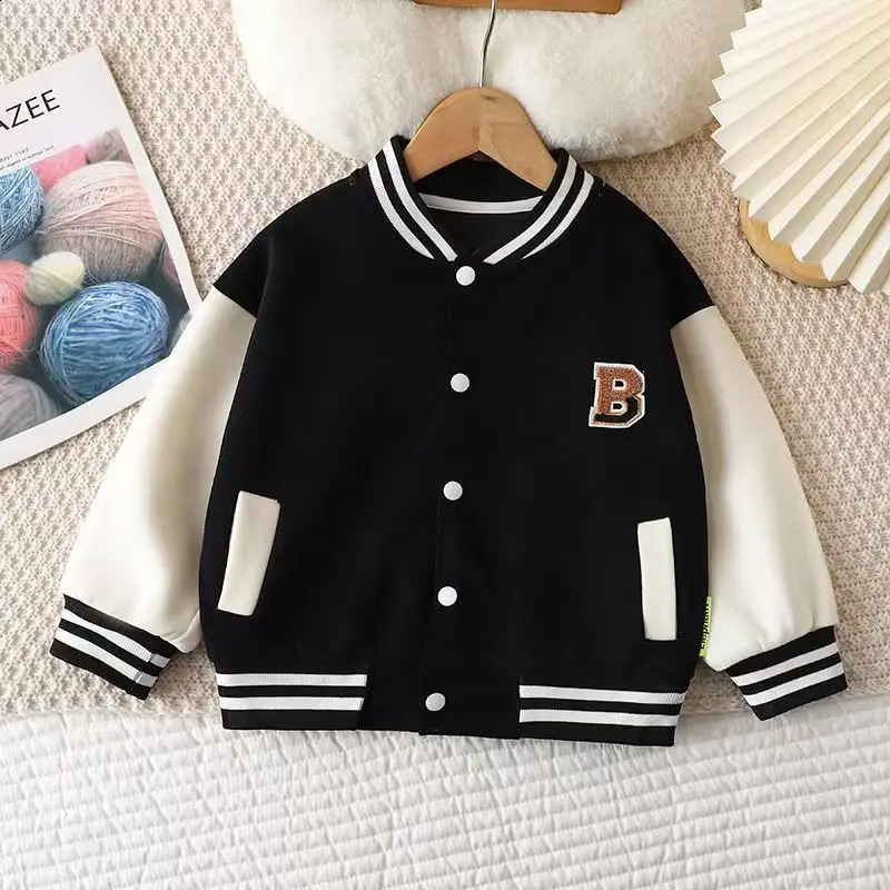 Boys Baseball Jacket Baby Letter Round Collar Coat Spring Autumn Girls Fashion Casual Sports Outerwear 12M-12 Years Old 241223