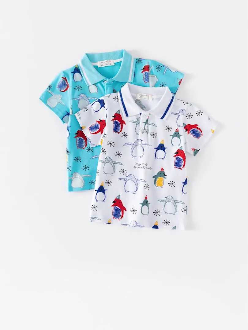 Boys polo shirt collar summer penguin short sleeved childrens top casual clothing W241223
