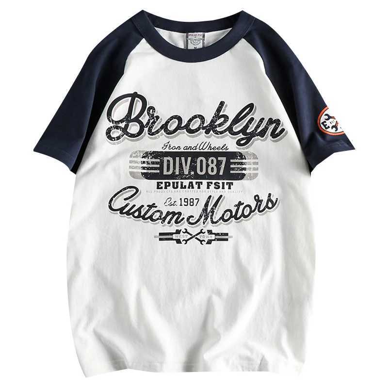 Summer new American retro short sleeved O-neck letter printed T-shirt for men fashionable and simple 100% pure cotton wash casual sports top W241223