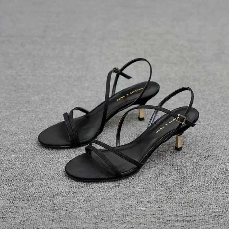 Womens Open Toe High Sandals with One-Row hot Strap - Sexy Summer Style, Rubber Outsole, Fine Heel