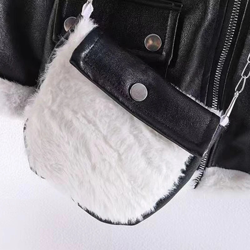 2-12 Years Autumn Winter Girls PU Leather Jacket Keep Warm Thicken Faux Fur In One Coat Thick Girls Outerwear Kids Clothes 241223