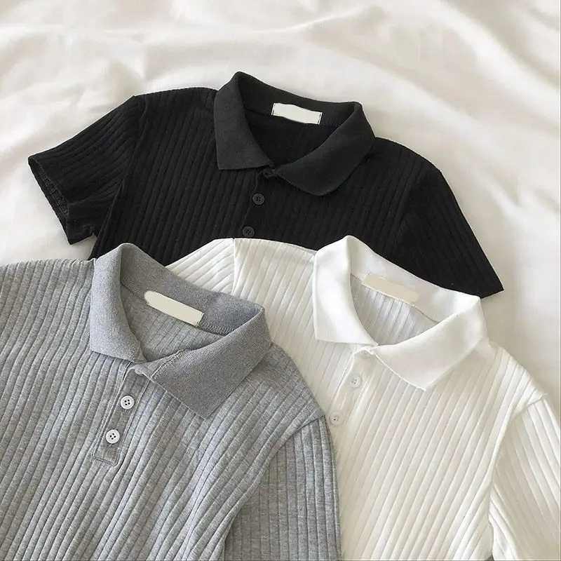 Summer childrens solid color polo shirt cool and fashionable sports T-shirt girls lapel casual and comfortable half sleeve 4-13y W241223