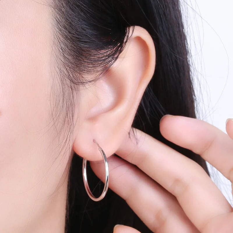 15/20/25/30/35/40/50/70mm 100% S925 Big Huge Thin Hoop Earrings Large Round Circle Ear Jewelry for Women Lady Girl Gold Color 241224