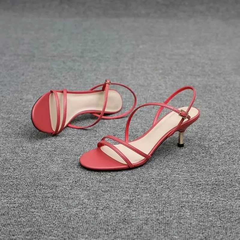 Womens Open Toe High Sandals with One-Row hot Strap - Sexy Summer Style, Rubber Outsole, Fine Heel