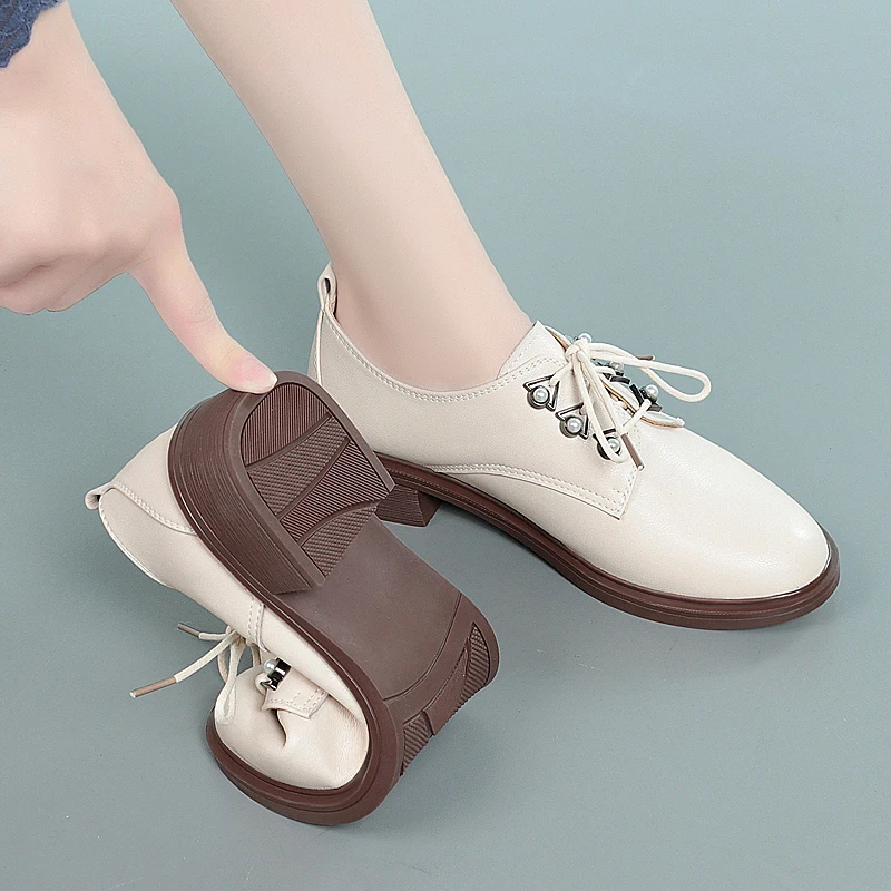 AIYUQI Ladies Shoes Large Size Genuine Leather Casual Women Oxford Shoes British Style Lace-up Shoes Women