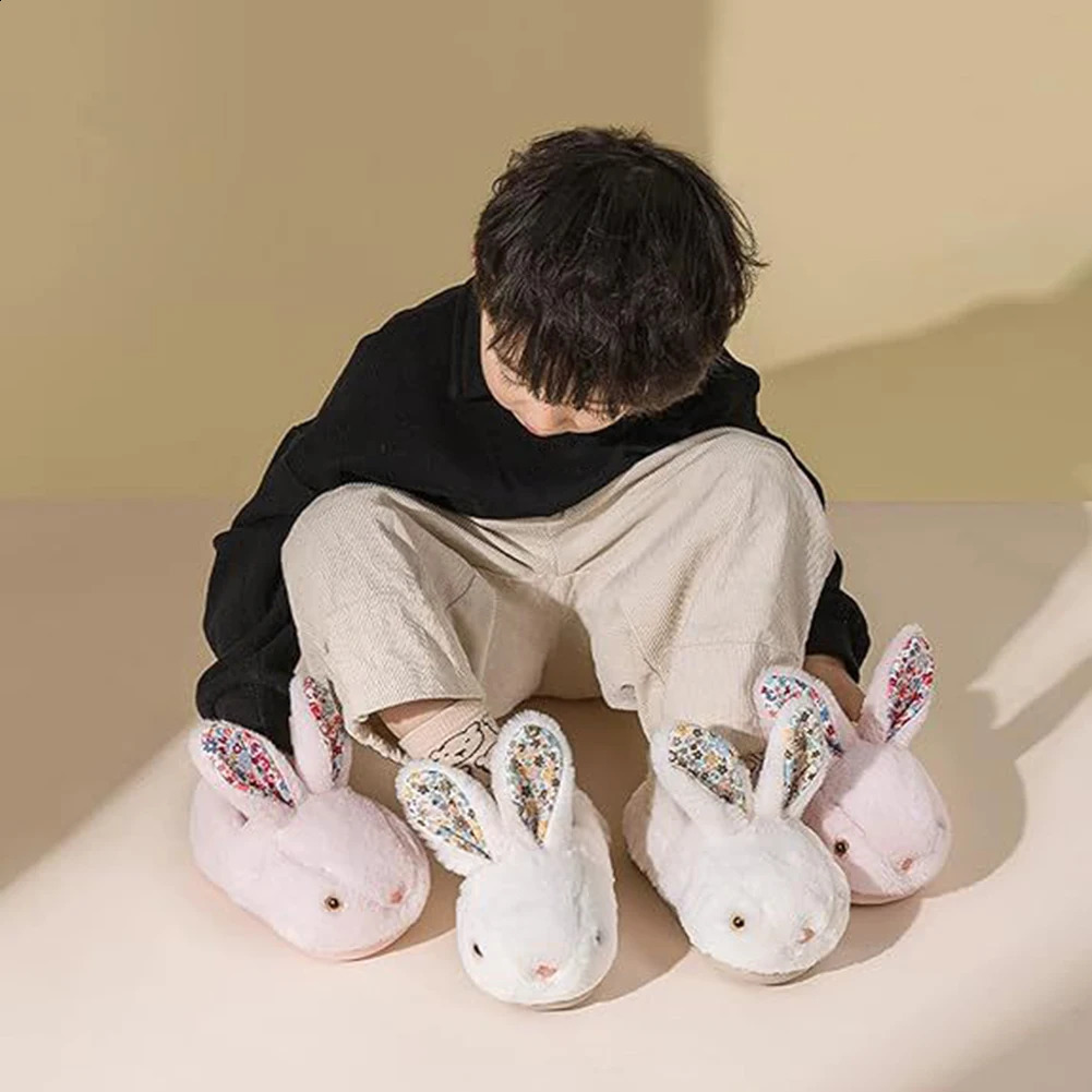 Kids Plush Rabbit Slippers Slip-on House Shoes Comfortable Toddlers Closed Toe Slippers Fluffy Home Slippers for Autumn Winter 241223