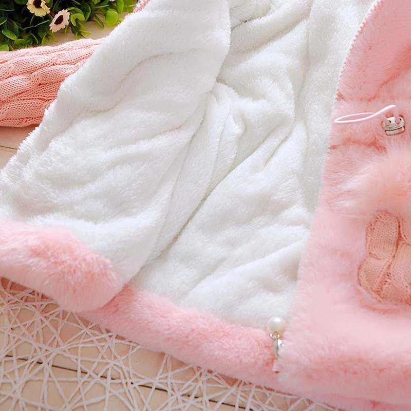 Plush Baby Jacket Thicken Warm Winter Jackets For Girls Sweater Coat Fashion Infant Hooded Outwear 1-4 Year Toddler Girl Clothes 241223