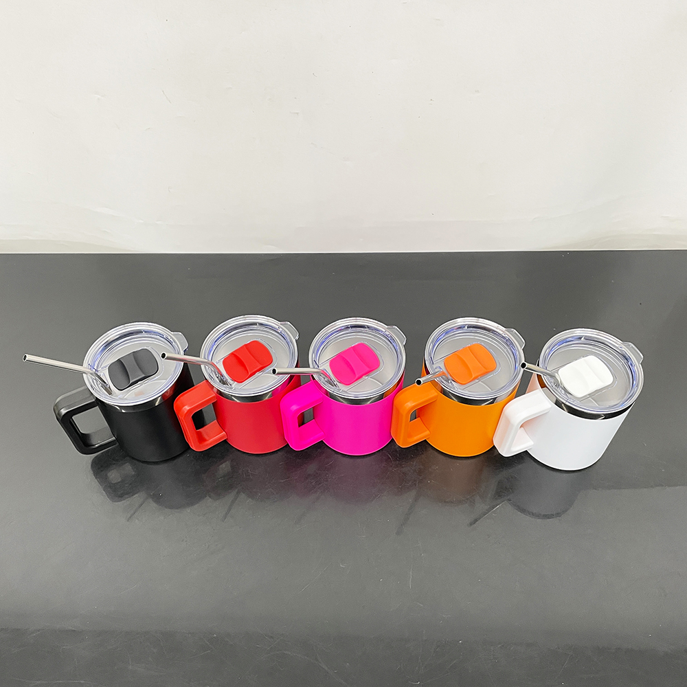 Magnetic sliding lid powder coated mirror black plated underneath travel Coffee stainless steel Mug vacuum insulated tumbler with removable plastic ha