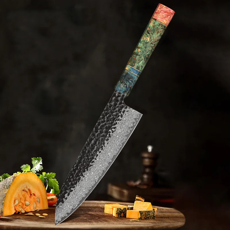 Japanese kitchen knife hand forged Damascus steel custom 8-inch chef knife 241224