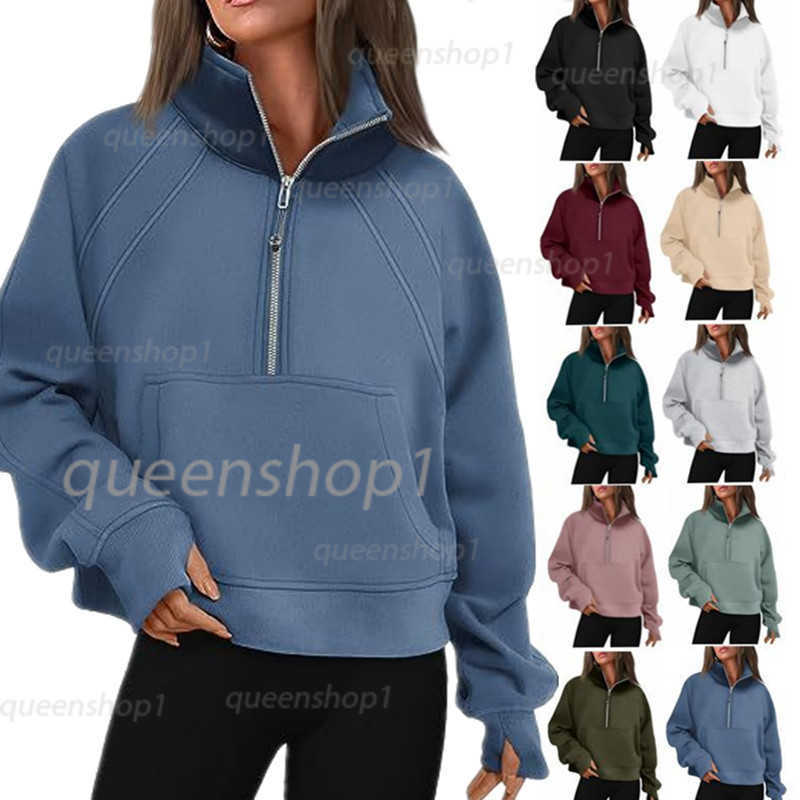 Active Sets Yoga Outfits Scuba Hoodie Half Zip Womens Autumn Winter Sports Sweater Loose Gym Jacket Fitness Short Plush Coat Sweatshirt lululiness lemonliness Scub