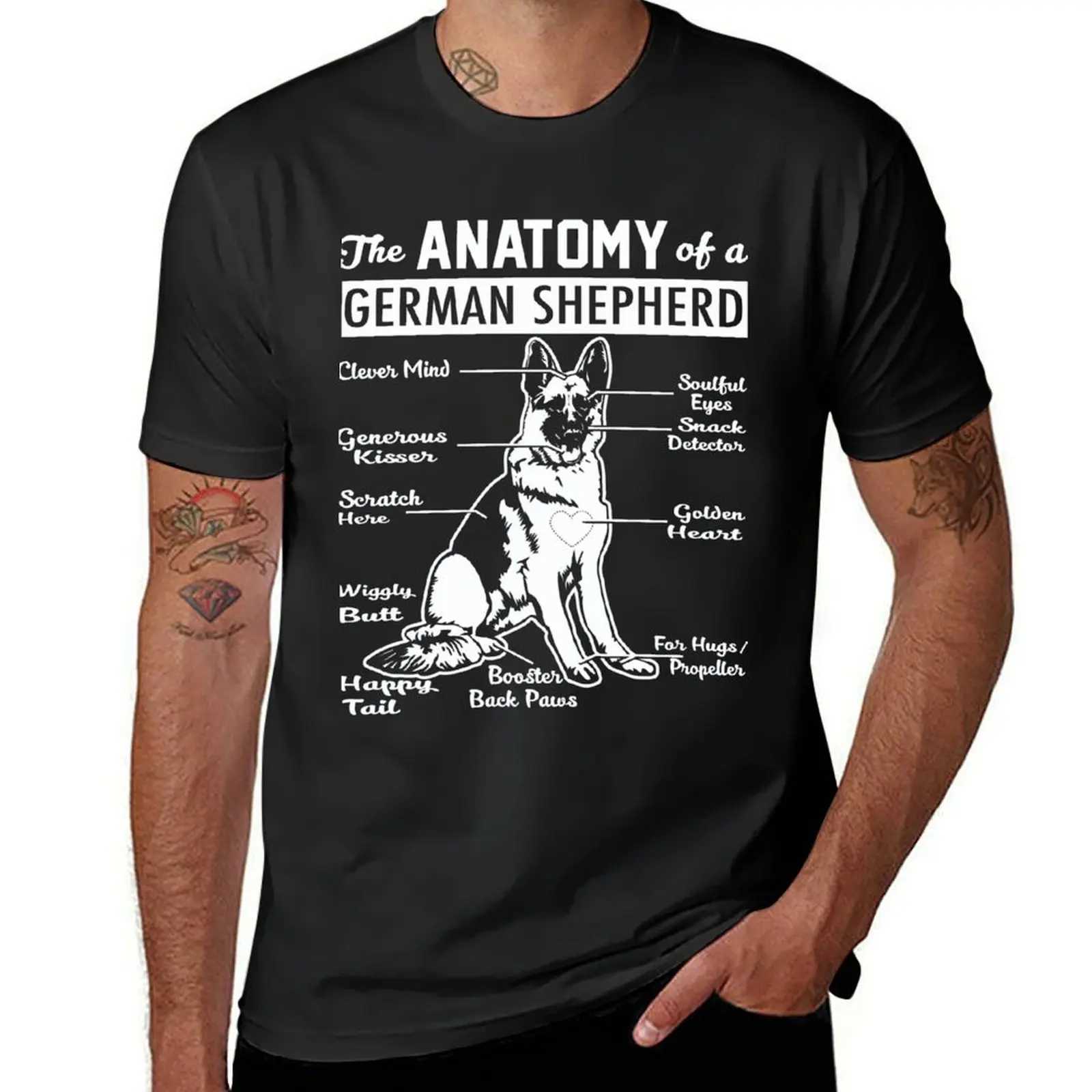 Anatomy of German Shepherd T-shirt Flat Top Mens T-shirt Casual Style W241223