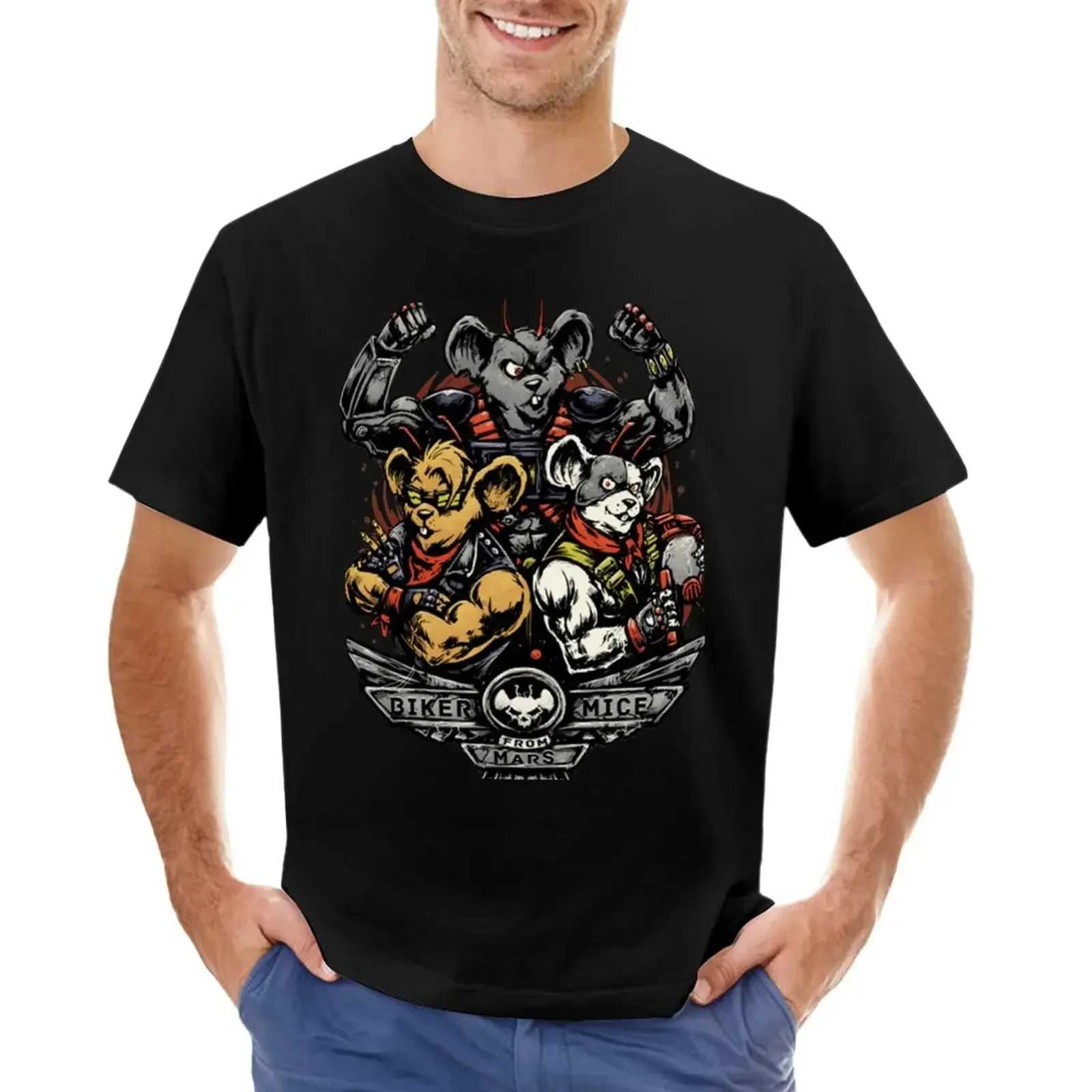 T-shirt boy animal print shirt men bicycle mouse from Mars top clothing oversized graphic cartoon casual T-shirt W241223