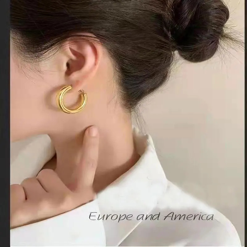 Somilia Golden Earrings for Women 925 Sterling Silver Hoop Earring Fashion Big Smooth Circle Vintage Wedding Party Jewelry 241224