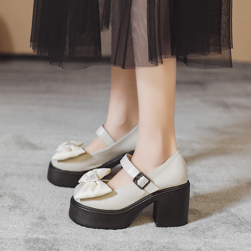 Heeled High Ddmywed Small Leather New Spring And Autumn Season JK Clothing Plus Size Mary Jane Butterfly Bow Single Shoes For Women Chinese Brand F Dd