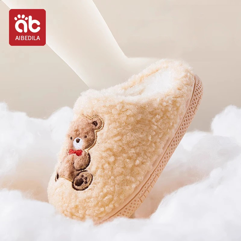 AIBEDILA Cute Baby Home Slippers Soft Plush Cozy House Slippers Anti-skid Slip-on Shoes Indoor For Children Winter Warm Shoes 241223